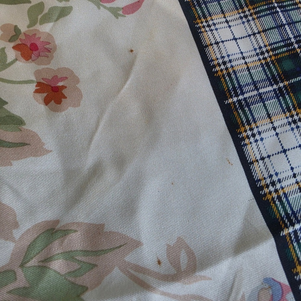 Ralph Lauren Silk Square Scarf Floral Plaid Tartan whimsical old school - Picture 5 of 7